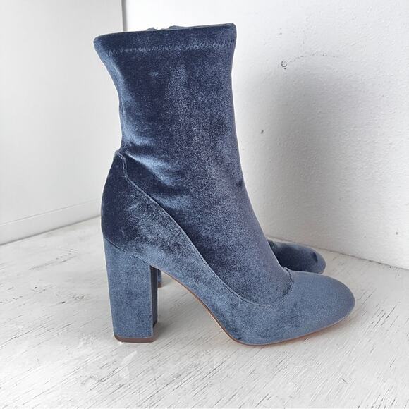 Sam Edelman Calexa Blue Velvet Heeled Sock Boots size 8.5 - Picture 2 of 12